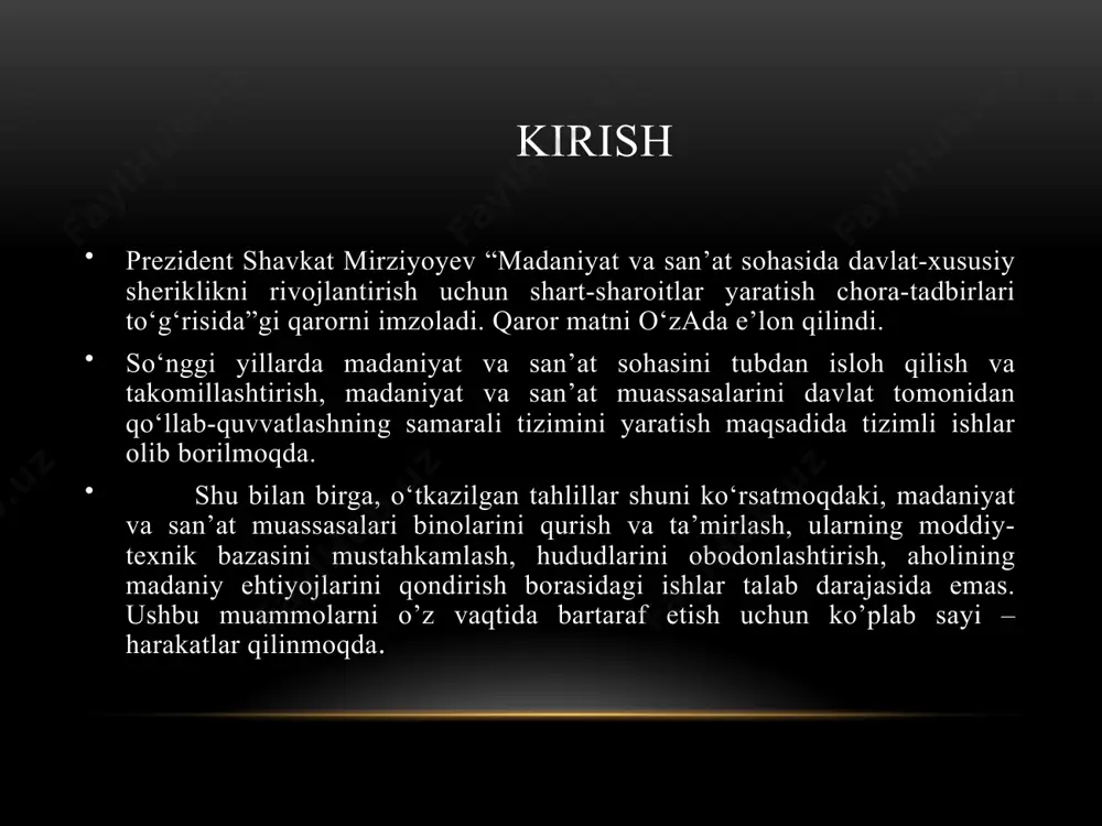 izning milliy cholgularimizning eng asosiysi hisoblanadi. chunki qadimda bizning maqomlarimiz aynan tanbur cholgusida ijro etilgan. tanbur pardalarining joylashuvi maqom asarlarimizning asosi ya'ni tovush qatorini mezoni hisoblanib uning ijro imkoniyati esa ohanglarimiz talqinida betakror o`rin egallaydi. 2. dutor cholg’usi haqida dutor (forscha: دوتار) – oʻrta osiyo, eron va janubiy osiyoda tarqalgan anʼanaviy ikki torli musiqa asbobidir. nomi fors tilidan „ikki tor“ (< دو du — „ikki“, تار tār — „tor“) deb tarjima qilinadi, biroq hirot dutori oʻn torʼtta torli boʻladi. dutor xv asr atroflarida paydo boʻlgan deya tahminlar mavjud. o‘zbek, tojik, uyg‘ur, turkman, qoraqalpoq xalqlari orasida keng tarqalgan. o‘zbek dutori muloyim, nafis va shirali ovozi bilan boshqa cholg‘ulardan ajralib turadi. dutorning dutor-alt turi ham mavjud, dutor-kontrabas, dutor-bas kabi zamonaviy turlari ham mavjud. dutor-alt – anʼanaviy dutorni 1930-yillarda qayta ishlash natijasida paydo boʻlgan turi. torlari kapron (yoki boshqa polimer iplari)dan ishlanadi. dastasiga xromatik tartibda joylashgan yogʻoch yoki suyak pardalari yelimlab yopishtiriladi. dutor …