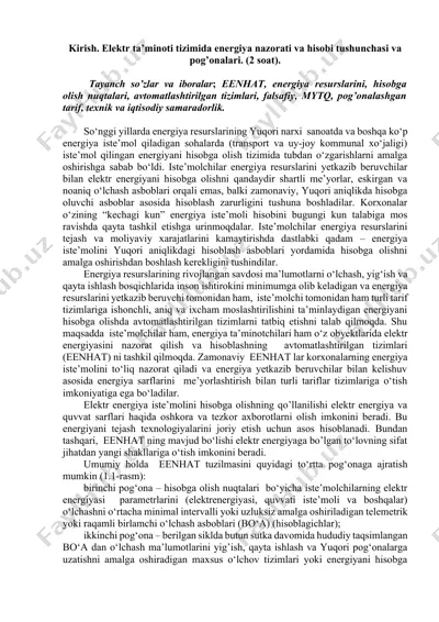 energiya nazorati va hisobi hisoblash asboblar — DOCX