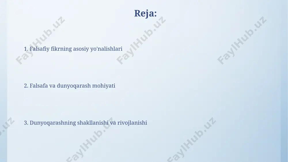t va dunyoqarashning o'zaro aloqasi individual dunyoqarashi va jamiyat madaniyati o'rtasidagi bog'liqlikni o'rganish, ijtimoiy munosabatlarni tushunishda 70% ga yordam beradi. madaniyat 3 ta asosiy element – qadriyatlar, me’yorlar va an’analar – orqali dunyoqarashni shakllantiradi va 20 yildan ortiq davom etadigan ta’sirini ko'rsatadi. siyosiy falsafaning dunyoqarashga ta'siri siyosiy falsafadagi hokimiyat tushunchasi va uning amalga oshirish mexanizmlari insonning dunyoga bo'lgan munosabatini aniqlaydi, ijtimoiy hayotga 20 dan ortiq ta'sir ko'rsatuvchi omillarni keltirib chiqaradi. siyosiy falsafadagi individualizm yoki kollektivizm tamoyillari insonning o'ziga, jamiyatga va davlatga bo'lgan munosabatini shakllantirishda muhim rol o'ynaydi, 30% ga yaqin ta'sir ko'rsatadi. axloqiy qarashlar va dunyoqarashning shakllanishi dunyoqarashning rivojlanishi ontogenezning 3ta asosiy davrini o'z ichiga oladi: bolalik, o'smirlik va voyaga yetish, bu davrlarda kognitiv rivojlanish va ijtimoiy ta'sirlar muhim rol o'ynaydi. inson dunyoqarashining 20% genetik omillarga, qolgan 80% esa atrof-muhit, ta'lim va shaxsiy tajribaga bog'liq bo'lib, epistemologik va ontologik asoslarga ega. falsafa va dunyoqarash o'rtasidagi bog'liqlik dunyoqarashning shakllanishiga 2 ga …