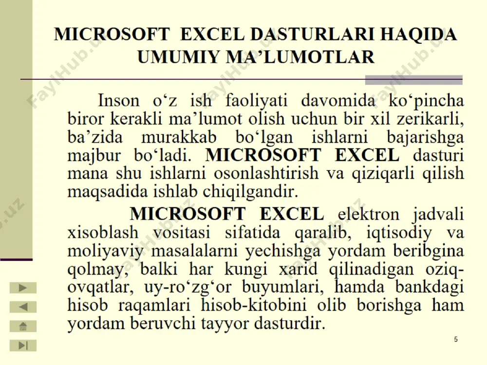 microsoft excel elektron jadvallar protsessori bilan tanishuv - Page 5