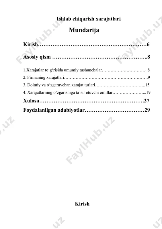 igini mustahkamlaydigan barqaror qonunchilik bazasi yaratilganini qayd etish zarur. o‘rta mulkdorlar sinfini shakllantirish, mamlakat iqtisodiyotini barqaror yuksaltirish, yangi ish o‘rinlari yaratish va aholi daromadini oshirishning muhim omili bo‘lgan kichik biznes va xususiy tadbirkorlikni jadal rivojlantirish bo‘yicha qulay ishbilarmonlik muhiti hamda ishonchli huquqiy kafolatlar yaratildi. natijada so‘nggi o‘n yilda yalpi ichki mahsulot tarkibida kichik biznes ulushi 31,1 foizdan 52,5 foizga o‘sdi. ushbu sohada bandlik darajasi iqtisodiyot tarmoqlarida ish bilan band aholi umumiy sonining 49,7 foizdan 74,5 foizga oshgani ma’lum. aholi daromadining 47 foizdan ziyodrog‘i tadbirkorlik faoliyatidan tushgan daromadlar hissasiga to‘g‘ri keladi. xarajatlar to‘g‘risida umumiy tushunchalar milliy iqtisodiyotdagi ishlab chiqarish birliklari (korxona) o‘z faoliyati natijalaridan ko‘proq daromad olishga harakat qiladi. har qanday korxona nafaqat o‘zining tovarini ancha yuqori baholarda sotishga, balki mahsulot ishlab chiqarish va uni sotishga qilinadigan sarf-xarajatlarni kamaytirishga ham intiladi. inson hayot kechirishi uchun moddiy ne’matlar va xizmatlar taqozo qilinadi. moddiy ne’matlar yaratish o‘z navbatida xarajat qilishni taqozo etadi. har …