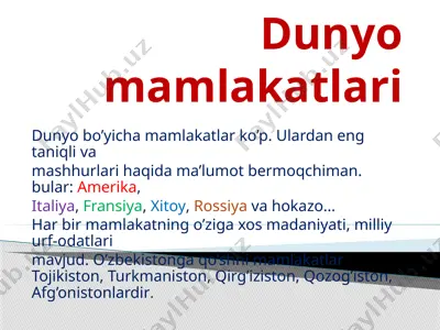 dunyo mamlakatlari — PPTX