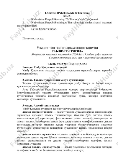 o‘zbekistonda ta'lim tizimi — DOC