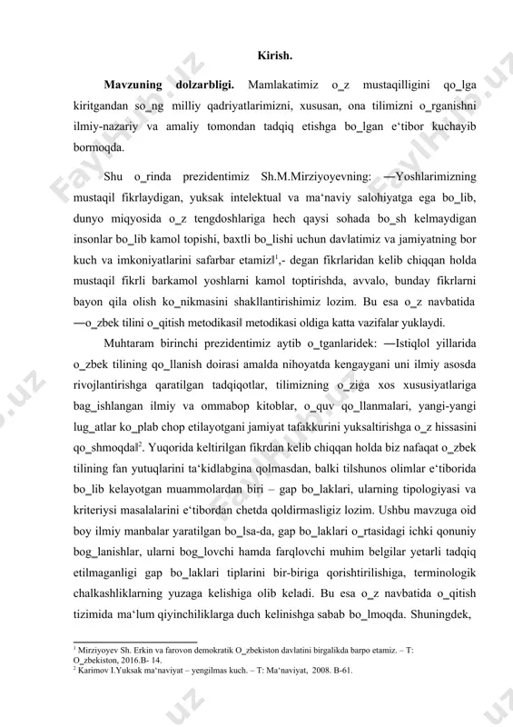 og„liqligi. tadqiqot alisher navoiy nomidagi toshdo‗tau ―o‗zbek tilini o‗qitish metodikasi‖ kafedrasining ―2016-2020-yillarga mo‗ljallangan bmi mavzulari banki‖ istiqbol rejasi asosida amalga oshirildi. tadqiqotning maqsadi. bitiruv malakaviy ishidan ko‗zlangan maqsad ta‘lim bosqichlarida gap bo‗laklari tushunchasini, bosh va ikkinchi darajali bo‗laklarni o‗qitishning samarali usullarini ishlab chiqish va amaliyotga tatbiq qilishdan iborat. tadqiqotning vazifalari. tadqiqot maqsadidan kelib chiqqan holda quyidagi vazifalarni hal etish nazarda tutildi: · o‗zbek tilshunoligida gap bo‗laklarining o‗rganilish tarixini tadqiq qilish; · gap bo‗laklarining o‗qitilishi holatini o‗rganish; · o‗quv qo‗llanmalari va darsliklarda gap bo‗laklari mavzusining yoritilishi bilan tanishish va tahlil qilish; · o‗zbek tili sintaksisida gap bo‗laklarining shakliy va mazmuniy tuzilishini, gap qurilishidagi o‗rnini o‗rganib chiqish va tahlil qilish; · umumiy o‗rta ta‘lim maktablarida gap bo‗laklarini interfaol usullarda o‗rganish; · akademik-litseylarda gap bo‗laklarini o‗rganishning innovatsion loyihalarini ishlab chiqish; · kasb-hunar kollejlarida gap bo‗laklarini o‗qitishda innovatsion texnologiyalardan foydalanish. tadqiqotning obyekti. o‗zbek tilshunosligida gap bo‗laklari hamda ularni o‗rganishga bag‗ishlangan tadqiqotlar, ta‘lim bosqichlarining o‗zbek …