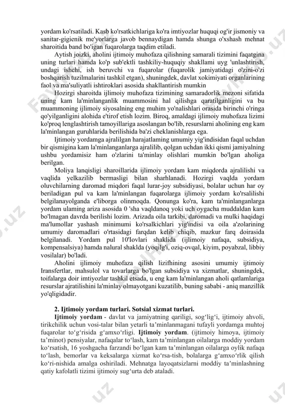 shuning uchun oilaning o`z vazifalarini muvaffaqiyatli bajarilishi nafaqat uning ichki holatiga, shu bilan birga jamiyatning ijtimoiy sog`lomligiga ham ta’sir qiladi. shunday ekan, jamiyatni sog`lomlashtirish uchun eng avvalo oilaviy munosabatlarni yo`lga qo`yish, oilaning faqat ichki muammolariga emas, balki umumijtimoiy muammolarini ham hal qilishga hissa qo`shishini ta’minlash lozim. yosh oilalarda er-xotin munosabatlari. yosh oilalarda er-xotin munosabatlari o`ziga xos hududiy, etnik, jinsiy, yosh va individual psixologik, xususiyatlarga ega bo`lgan er-xotin munosabatlari shakillanishining eng nozik va hal qiluvchi shakli hisoblanadi. umuman yosh oilalarda er-xotin munosabatlarining qay tarzda rivojlanishi avvalo shu yosh oilaning yuzaga kelishiga asos bo`lgan nikoh oldi omillarining xaraketiga, shu oilalarning yuzaga kelish shart-sharoitlari bilan uzviy bog`liqdir. biroq hayotda, ayniqsa, oilaviy hayotda hamma narsa biz kutgandek bo`lavermaydi. oilaviy hayotning o`ziga xos notekisliklari, past-balandliklari, murakkabliklari, muammolari bo`ladi. shunday murakkabliklardan biri yosh er-xotinning yangi ijtimoiy statusga, mavqeyiga: er, kuyov, uylangan, oilali yigit, xotin, kelin, turmushga chiqqan ayol rollariga, o`zlari uchun yangi bo`lgan ijtimoiy muhitga, yangi …