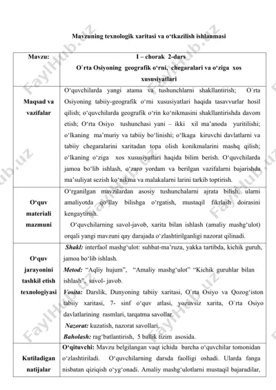 o`rta osiyoning geografik o‘rni, chegaralari va o‘ziga xos xususiyatlari — DOC