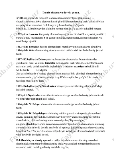 davriy sistema va davriy qonun — DOCX