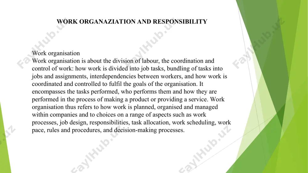 icularly strongly associated with informal skill development. eurofound research eurofound research examines the different ways in which work is organised across organisations and their potential effects on productivity, efficiency and competitiveness, as well as on working conditions, worker well-being and the sustainability of work over the life course. research finds that some types of work organisation are associated with a better quality of work and employment. these, more people-centred, forms of work organisation emphasise the value of teamwork, skills use and skills development, as well as employee involvement and autonomy. data collection on work organisation eurofound monitors developments in work organisation and workplace practices, based on its europe-wide surveys and on national-level data collection by the network of eurofound correspondents. aspects of work organisation are a key element in the european working conditions survey (ewcs), focusing in particular on those aspects of work organisation that are linked with job quality …
