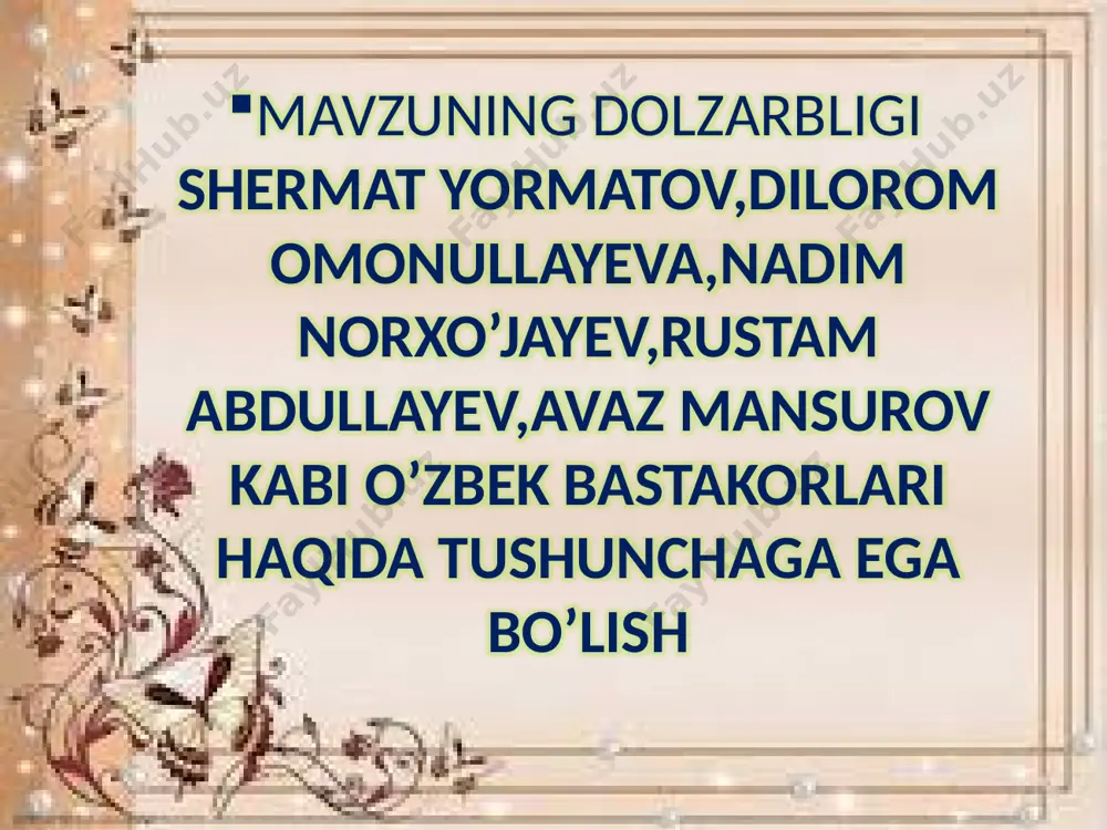 a deganda biz albatta maqomlar, murakkab holat rivojlangan qo'shiq va ashulalarni inobatga olamiz. maqom san'ati ko'pchilik sharq xalqlari musiqa namunalari kabi musiqa merosi hisoblanadi. masalan, arablarda «nuba», ozarbayjon xalqlarida «mug'om», afg'oniston xalqida «landay», qozoq, qirg'iz xalqida «kyuy», hind va pokiston xalqlarida «rog» va kashmir maqomlari, o'zbek va tojik xalqlarida maqomlar musiqiy meros bo'lib, asrlar davomida qaror topib kelgan. o'zbekiston xalq artisti, xor dirijori va murabbiy, bas-takor shermat yormatovning mehnat faoliyati ko'p ovozli bolalar xor ijrochiligini rivojlantirishda alohida o'rin egallaydi. o'zbekiston teleradiosi huzurida 1967-yilda o'zi tashkil qilgan «bulbulcha» bolalar jamoasi respublikamiz madaniy hayotida katta rol o'ynab kelmoqda. sh. yormatov o'ttiz yildan ortiq davr ichida xor repertuarini boyitishda kompozitor va shoirlar bilan hamkorlik qildi. shermat yormatov 1939-yil 17-oktabrda farg'ona viloyati log'on qishlog'ida dehqon oilasida tug'ildi. 1947-yilda umumta'lim maktabiga o'qishga bordi va havaskorlar to'garagiga qatnashdi. u tez orada maktabda ajoyib ovozi bilan mashhur bo'lib qoldi, tuman va viloyat festivallari hamda ko'rik-tanlovlarida mukofotlar egasi …