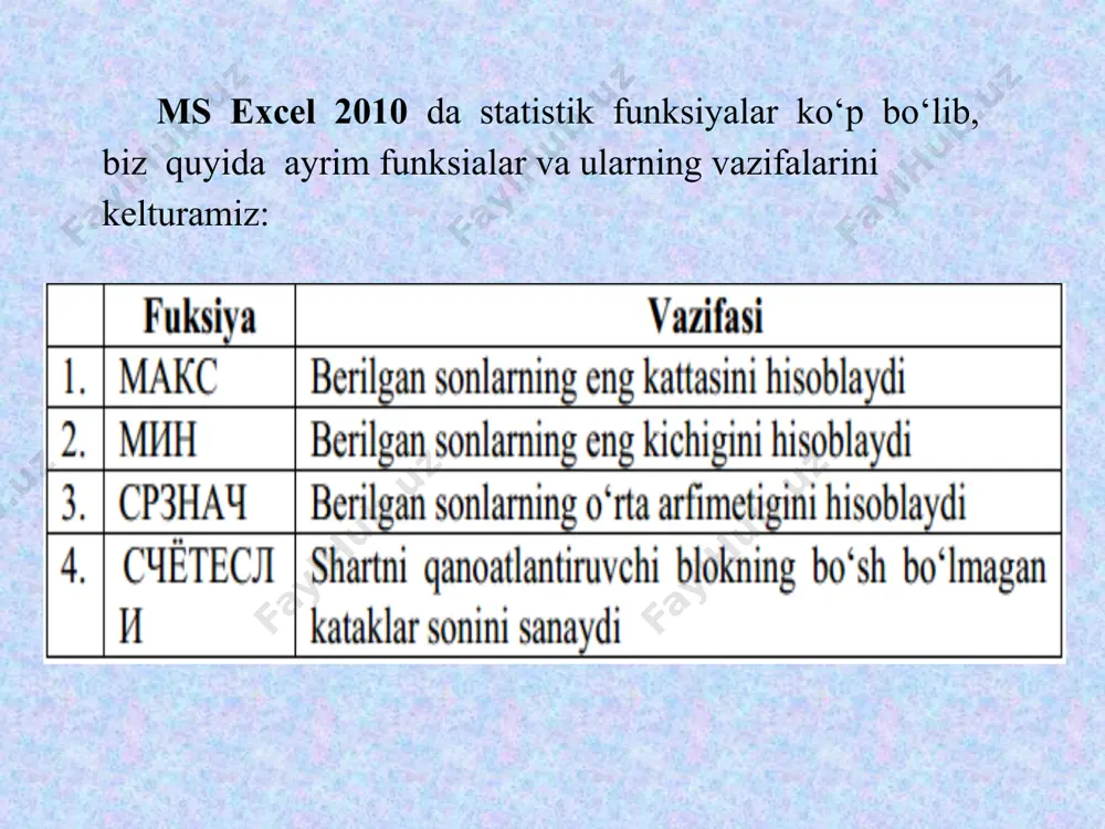 ms excel 2010 statistik funksiyalari - Page 3