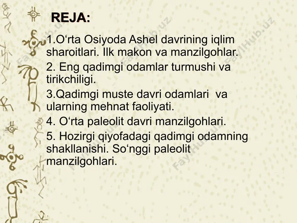 judga keladi. ularning qazilma skelet suyaklari va tosh qurollari efiopiya hududida hamda tanzaniyadagi olduvay darasida (sharqiy afrika) topilgan (“zinjantrop”). bu ibtidoiy odamlar paleoantropologiya fanida lotincha maxsus atama bilan “homo” ya’ni “odam”, ularning dastlabki turlari “homo habilis” - “ishbilarmon odam” va keyingi bosqich vakillarini “homo erectus” - “tik yuruvchi odam” deb atash rasm bo‘ldi. “homo erectus” zamonaviy odamga ancha o‘xshab, gavdasi baquvvatroq bo‘lgan. homo habilis@homo erectus osiyoda qazilma odamlar qoldiqlari indoneziyadagi yava orolidan xix asrning oxirlarida topilgan bo‘lib, fanda ularni “pitekantrop” (“maymun - odam”) deb atash rasm bo‘lgan. pitekantroplar bundan taxminan 1 mln. - 700-600 ming yil ilgari (e.dyubua) yashaganlari aniqlangan. shuningdek, 1927 yilda xitoy hududlaridan topilgan (d.blek) qadimgi odam qoldiqlari (“sinantrop” - “xitoy odami”) bundan 600 - 500 ming yil ilgarigi davrga oidligi aniqlangan. qadimgi qazilma odam qoldiqlari germaniyaning geydelberg va vengriyaning budapesht shahri yaqinidan ham topilgan. evolyutsiya zinjantrop, pitekantrop va sinatroplar gominiylar rivojlanishining ilk paleolit davri bosqichlarida yashaganlar. bu …