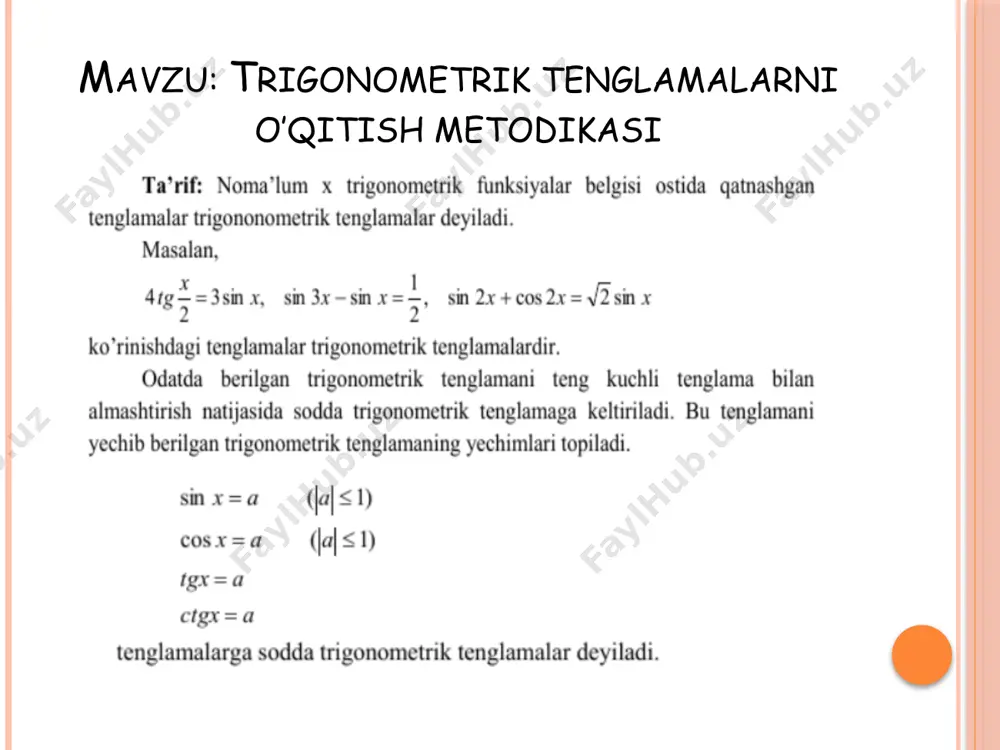 dars ishlanmasi trigonometrik tenglamalarni o'qitish metodikasi - Page 2