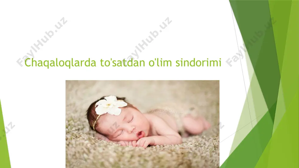 shiga zarar yetkazishi mumkin. yetarli tibbiy parvarishning bo‘lmasligi – homiladorlik vaqtida muntazam tibbiy tekshiruvlardan o‘tmagan ayollarning bolalarida sids xavfi yuqoriroq bo‘ladi. 2. sids xavfini kamaytirish usullari quyidagi profilaktik choralar orqali sids xavfini sezilarli darajada kamaytirish mumkin: to‘g‘ri yotish holati chaqaloqni doim orqasiga yotqizish kerak. qorni bilan yoki yonbosh yotish sids xavfini oshiradi. har bir uyqu (tungi va kunduzgi) davomida chaqaloqning to‘g‘ri pozitsiyada yotishini ta’minlash muhim. xavfsiz uyqu muhiti yaratish qattiq va tekis to‘shak ishlatish kerak. yumshoq yotoqlar va yostiqlar chaqaloqning yuzi bilan yopilib, nafas olishni qiyinlashtirishi mumkin. chaqaloq yotog‘ida yostiq, yumshoq o‘yinchoqlar yoki ortiqcha ko‘rpa bo‘lmasligi kerak. chaqaloqni haddan ortiq qalin kiydirmaslik, xona haroratini me’yorda ushlab turish muhim. ona suti bilan boqish ona suti bilan boqish chaqaloq immunitetini mustahkamlashga yordam beradi va tadqiqotlarga ko‘ra, sids xavfini kamaytiradi. emzik ishlatish uyqu vaqtida emzik ishlatish chaqaloqning og‘zi ochiq bo‘lishiga yordam berishi mumkin, bu esa nafas olishni yaxshilaydi va sids xavfini kamaytirishi mumkin. …