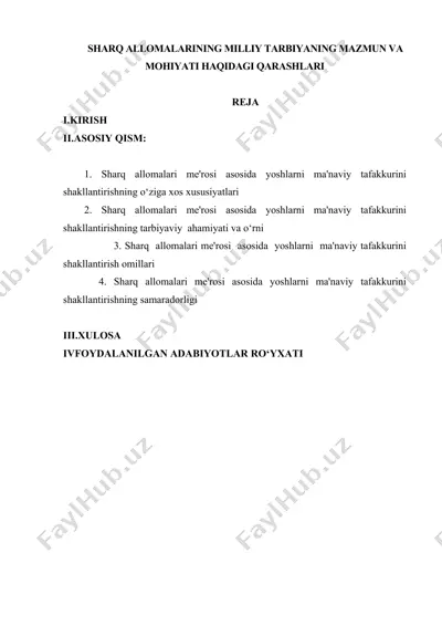 sharq allomalarining milliy tarbiyaning mazmun va mohiyati — DOC