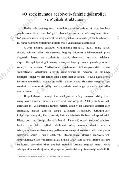 o‘zbek mumtoz adabiyoti faninig dolzarbligi — DOC