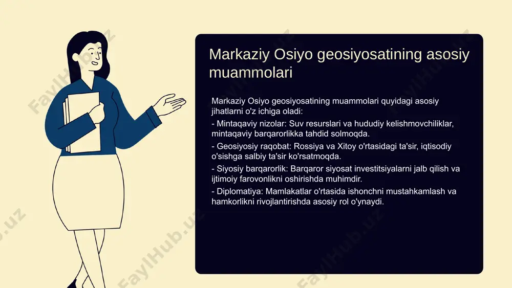 ada yangi bozorlar ochilib, xalqaro savdo aloqalari kengaymoqda. masalan, o'zbekistonning paxta va qishloq xo'jaligi mahsulotlari uchun yangi eksport yo'nalishlari paydo bo'lgan bo'lib, bu esa iqtisodiy o'sishga yordam bermoqda. shuningdek, texnologiya va ishlab chiqarish sohalarida ham o'zgarishlar ro'y bermoqda, masalan, o'zbekistonda yig'ish sanoati rivojlanmoqda. markaziy osiyo mamlakatlari o'rtasida hamkorlikni mustahkamlash va umumiy ishlab chiqarishni oshirish uchun yangi tashabbuslar ko'rinishida o'zgarishlar kuzatilmoqda. ushbu o'zgarishlar, shuningdek, mintaqadagi geosiyosiy munosabatlarga ta'sir ko'rsatishi mumkin. photo by teddy o on unsplash geosiyosiy raqobat oqibatlari va ta'siri markaziy osiyoda geosiyosiy raqobatning kuchayishi, mintaqadagi davlatlar o'rtasida ta'sir o'rnatish urfini yanada keskinlashtirmoqda. bu raqobat, iqtisodiy rivojlanish imkoniyatlarini oshirish bilan birga, mintaqadagi barqarorlikka tahdid solishi mumkin, chunki davlatlar o'z manfaatlarini himoya qilish uchun kurashmoqda. swot tahlili swot tahlili: - kuchli tomonlar: mintaqaning boy tabiiy resurslari, strategik joylashuvi va ko'p millatli aholi. - zaif tomonlar: siyosiy beqarorlik, ijtimoiy ziddiyatlar va iqtisodiy qiyinchiliklar. - imkoniyatlar: xalqaro savdo va investitsiyalarni oshirish, yangi hamkorlik …