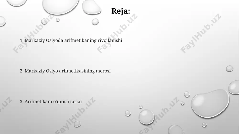 olalariga fraksiyalar va proporsional hisoblashni o'rgatish usullari tasvirlangan. zamonaviy markaziy osiyoda arifmetika ta'limi zamonaviy o'zbekiston maktablarida arifmetika ta'limi 1-4 sinflarda asosan og'zaki va amaliy hisob-kitoblarga, 5-sinfdan boshlab esa algebra asoslarini o'z ichiga olgan murakkab misollar yechishga qaratilgan. toshkentdagi matematika ta'limi oliy o'quv yurtlarida arifmetika fanining tarixi, turli xil hisoblash usullari, masalan, abu rayhon beruniy usullari va ularning zamonaviy qo'llanilishi 3 ta asosiy modullar bo'yicha o'rgatiladi. samarqand va buxoro viloyatlaridagi qishloq maktablarida arifmetika ta'limini rivojlantirish uchun 2023-yilda 500 dan ortiq yangi o'quv qo'llanmalari va 100 dan ortiq interaktiv doskalar taqdim etildi. uyg'onish davri va undan keyingi arifmetika ta'limi 15-18-asrlarda, oʻrta osiyo hududlarida arifmetika ta'limi, diniy maktablarda matematika bilan birga, savdo va amaliy hisob-kitoblarga yoʻnaltirilgan, 20 ga yaqin asosiy teorema va amaliy misollar bilan oʻtilgan. 19-asr oxiri – 20-asr boshlarida rus imperiyasi ta'siri ostida, oʻrta osiyo madrasalarida an'anaviy arifmetika ta'limiga parallel ravishda, yangi usullar va evropa matematikasi elementlari kiritila boshlandi, bu esa …