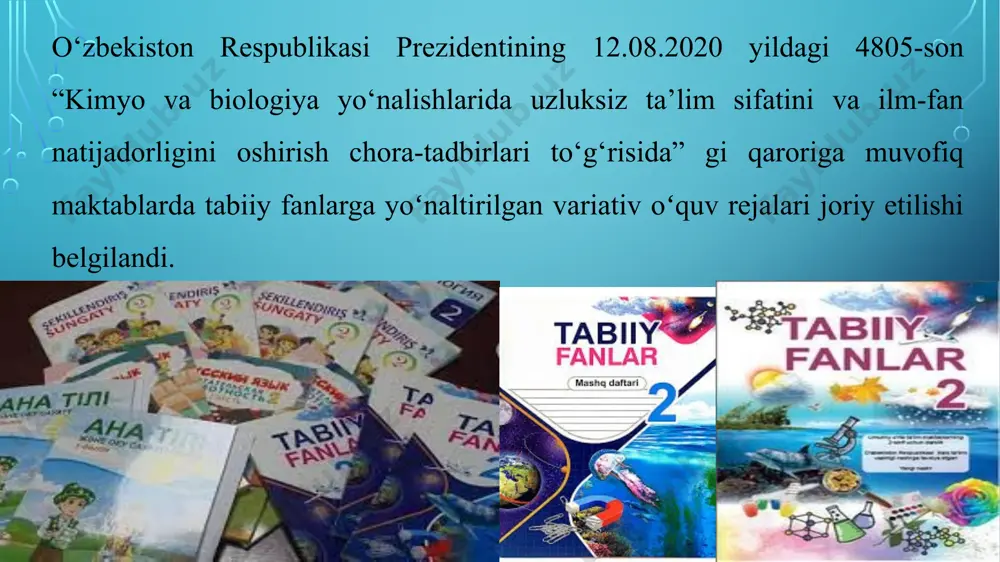 voning tuzilishlari oʻrganiladi.tabiatdagi hodisalar esa quyidagi tartibda boradi.astranomiya-geologiya-geografiya-biologiya. bu esa tabiatshunoslikning asosiy poydevori hisoblanadi. tabiiy fanlarning ahamiyati, o’rganilishi haqida so’z borar ekan bu borada uni o’qitish metodikasi bilan bir tanishib chiqamiz. tabiiy fanlar alohida predmet sifatida o’qitish 1- sinfdan boshlanadi. o’quv materiali - «tabiat jismlari», «o’simlik va hayvonot olami», «sog’ligimizni saqlaymiz» va «ekologiya» mavzulariga birlashtirilgan. boshlang’ich sinflarda bolalarni o’qitishning qulay sharoitlaridan foydalanib, fanlararo bog’lanishni to’la darajada amalga oshirish zarur. tabiiy fanlarning taraqqiyot tarixi haqida fikr yuritadigan bo’lsak, uning asosini qadimiy gretsiyada siyosiy arbobi fales yaratgan. falesan keyin aristotel, empedokl, evklid, ptolemey, teofrast kabi buyuk allomalar bu fanni rivojlanishiga katta hissa qo’shganlar. evklid fales xv asrda mirzo ulug’bek ulug’bek akademiyasida mashhur olimlar - qozizoda rumiy, fiyosiddin jamshid al-koshiy va ali qushchi xizmat qilgan. bu akademiyada turli fan sohalari bo’yicha ilmiy ishlar olib borilgan. alisher navoiy, abu abdulloh al-xorazmiy, abul abbos al-farg’oniy, abu nasr al-forobiy, abu ali husayn ibn abdullo ibn sino, …