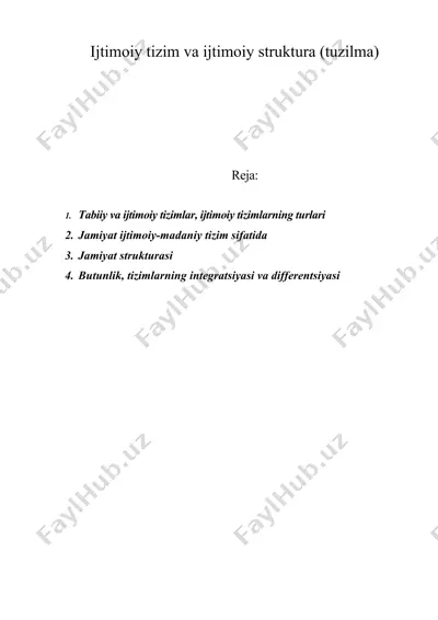 ijtimoiy tizim va ijtimoiy struktura (tuzilma) — DOC