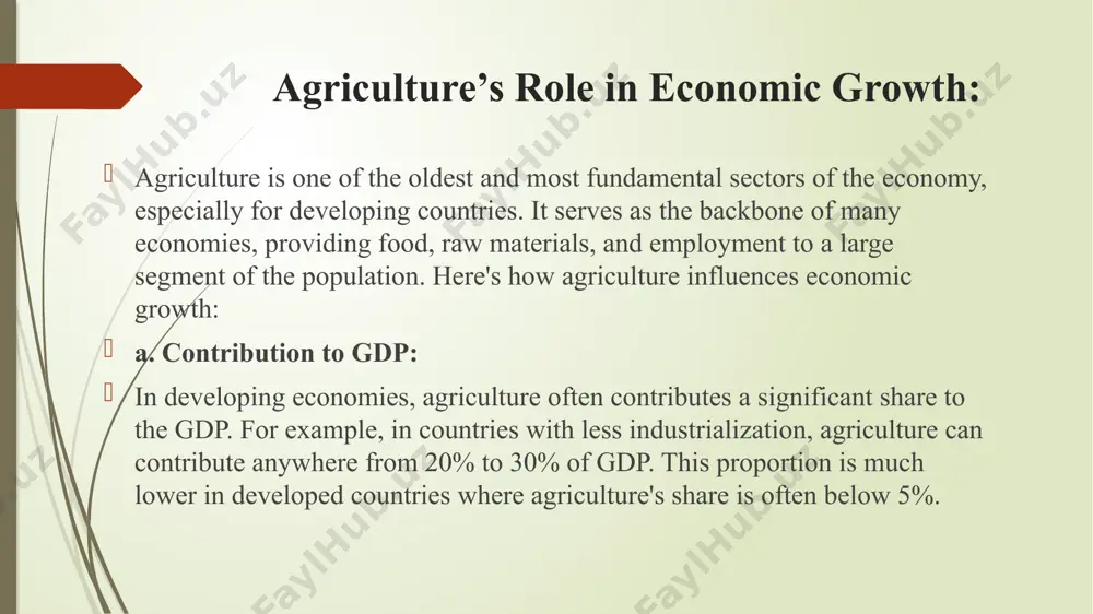 of economic growth on agriculture: economic growth can also have a reciprocal effect on agriculture. here’s how economic growth benefits the agricultural sector: investment in technology and innovation: economic growth can increase investments in agricultural technology, innovation, and research. improved seeds, advanced irrigation techniques, and modern machinery can boost productivity in agriculture, leading to higher crop yields and better resilience against climate change. infrastructure development: economic growth allows for greater investment in rural infrastructure, such as better roads, storage facilities, and transportation networks. this enables farmers to access markets more efficiently, reduce post-harvest losses, and expand their reach to national and international markets. challenges facing agriculture in economic growth: climate change: agricultural productivity is highly sensitive to climate conditions. climate change, with unpredictable weather patterns, droughts, floods, and rising temperatures, can negatively impact crop yields and livestock production, hindering growth and development. land degradation and soil erosion: over-farming, deforestation, and …