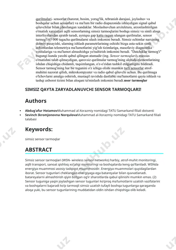 niqsa gap katta raqam ulangan qurilmalar, sensor tarmog'i 65 000 tagacha qurilmalarni ulash imkonini beradi. simsiz echimlar narxining doimiy pasayishi, ularning ishlash parametrlarining oshishi bizga asta-sekin simli echimlardan telemetriya ma'lumotlarini yig'ish tizimlariga, masofaviy diagnostika vositalariga va ma'lumot almashishga yo'naltirish imkonini beradi. "datchiklar tarmog'i" bugungi kunda yaxshi qabul qilingan atamadir (ing. sensor tarmoqlari), maxsus o'rnatishni talab qilmaydigan, qarovsiz qurilmalar tarmog'ining alohida elementlarining ishdan chiqishiga chidamli, taqsimlangan, o'z-o'zidan tashkil etilganligini bildiradi. sensor tarmog'ining har bir tugunini o'z ichiga olishi mumkin turli sensorlar atrof-muhitni nazorat qilish, mikrokompyuter va radio qabul qiluvchi uchun. bu qurilmaga o'lchovlarni amalga oshirish, mustaqil ravishda dastlabki ma'lumotlarni qayta ishlash va tashqi axborot tizimi bilan aloqani ta'minlash imkonini beradi.nsor tarmoqlar · simsiz se simsiz sensorli tarmoqlar (wsn) miniatyuralardan iborat hisoblash qurilmalari- sensorlar (harorat, bosim, yorug'lik, tebranish darajasi, joylashuv va boshqalar uchun sensorlar) va ma'lum bir radio diapazonida ishlaydigan signal qabul qiluvchilar bilan jihozlangan xandaklar. moslashuvchan arxitektura, arzonlashtirilgan o'rnatish xarajatlari aqlli …