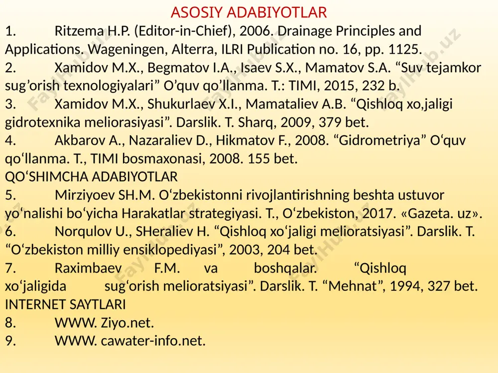 + ÷ ø ö ç è æ - = r 9 , 0 4 , 0 ¸ = r c ; cos 2 q j j gh с = . cos 2 q mw j w gh q c c = × = ( ) h f q = l ; 5 , 1 м h = ; 3 , 0 м d = м l 2 , 1 = ( ) ( ) d l d 7 6 4 5 , 3 ¸ £ £ ¸ ; 2 gh q mw = . 82 , 0 = m . 31 , 0 5 , 1 8 . 9 2 785 , 0 82 , 0 3 2 с м d q = × × × = /docprops/thumbnail.jpeg suv o’lchash nasadkalari yordamida suv sarfini aniqlash suv o’lchash nasadkalari yordamida suv sarfini aniqlash reja nasadkalarni turlari va ularni qo’llash sharoitlari. saniiri …