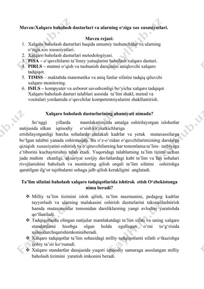 xalqaro baholash dasturlari va ularning o‘ziga xos xususiyatlari — DOCX