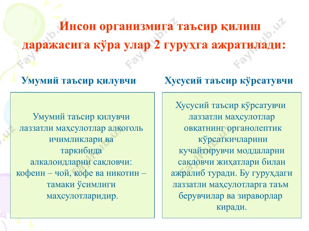 оннинг мокко, бразилиянинг сантос, хиндистоннинг малабар кофелари ва цейлон, колумбия, гватемала кофелари яхши кофелардир. туйилган кофе савдога икки турда: табиий – қўшимчасиз ва қўшимчали турлари чиқарилади. қўшимчали кофе таркибида 80% ва 20% қовуриб туйилган цикорий ёки анжир, баъзан уларнинг аралашмаси бор. цикорий ва анжир кофенинг аччиқ таъмини юмшатади, экстрактлигини ошириш, дамламасининг рангини кучайтириш учун қўшилади. чўкмасиз эрийдиган кофе кукун ҳолида чиқарилади. у хом кофе донидан тайёрланади. кофе дони қовурилгандан кейин майдаланади, иссиқ сув қуйилади, ҳосил бўлган сувли экстракт қуюқлаштирилади, кейин эса қуритилади. кукуннинг тузилиши ун каби майда донадор, ранги жигар ранг, кофенинг таъми ёқимли, ҳиди хушбўй бўлади. одатда бундай кофенинг намлиги 4% бўлиб, совуқ сувда ҳам, иссиқ сувда ҳам тамомила эрийди. концентратланган кофе – туйилган кофенинг қуритилган қаймоқ, сут, шакар билан аралашмасидир. у бир стакан кофега мўлжаллаб оғирлиги 20, 30, 40 г дан прессланган брикетлар шаклида тайёрланади. туйилган кофенинг ранги жигаррранг, аъло навининг таъми ва хушбўйлиги 1-навиникига нисбатан анча нафис, …