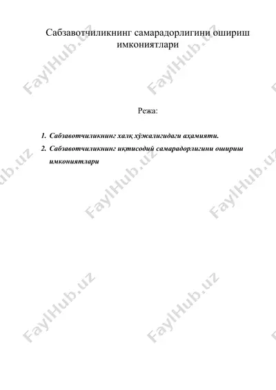 сабзавотчиликнинг самарадорлигини ошириш имкониятлари — DOC