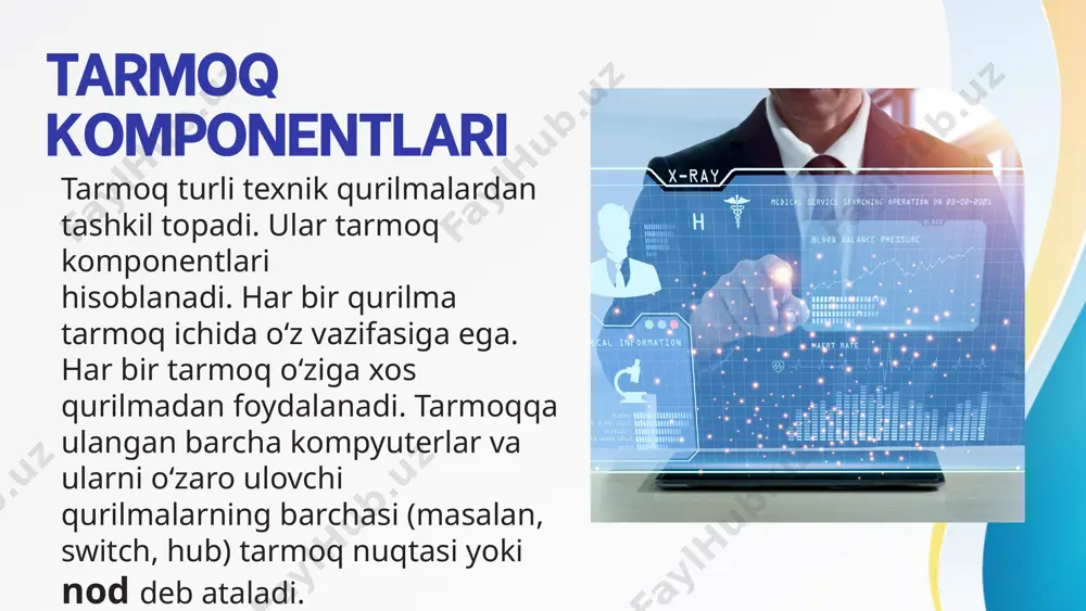 anzillarga emas, balki to'g'ri qurilmalarga yuborish uchun mac manzillariga murojaat qiladi. boshqariladigan va boshqarilmaydigan switchlar boshqarilmaydigan switch oddiygina landa ko'proq ethernet portlarini yaratadi, shuning uchun ko'proq mahalliy qurilmalar internetga kirishlari mumkin. boshqarilmaydigan switchlar qurilmaning mac manzillari asosida ma'lumotlarni oldinga va orqaga uzatadi. boshqariladigan switch kattaroq tarmoqlar uchun bir xil funktsiyani bajaradi va tarmoq administratorlariga trafikning ustuvorligi ustidan ko'proq nazoratni taklif qiladi. shuningdek, ular adminlarga mahalliy tarmoqni kichikroq bo'laklarga bo'lish uchun virtual lan (vlan) o'rnatishga imkon beradi. switches tarmoq switchlari osi 2-qatlamida (data link qatlami) yoki 3 qatlamda (tarmoq qatlami) ishlashi mumkin. 2-qavat maʼlumotlarni maqsadli mac manzili asosida boshqa joyga oʻtkazadi, 3-qatlam esa ip manzili asosida maʼlumotlarni boshqa joyga oʻtkazadi. ba’zi switchlar ikkalasini ham qila oladi. 2-darajali tarmoq switchlari xotirada mac manzillari bilan switchning ethernet portlariga mos keladigan jadvalni saqlaydi. ushbu jadval content addressable memory (cam) jadvali deb ataladi. routers router - bu ikki yoki undan ortiq paketli kommutatsiyalangan tarmoqlar yoki …