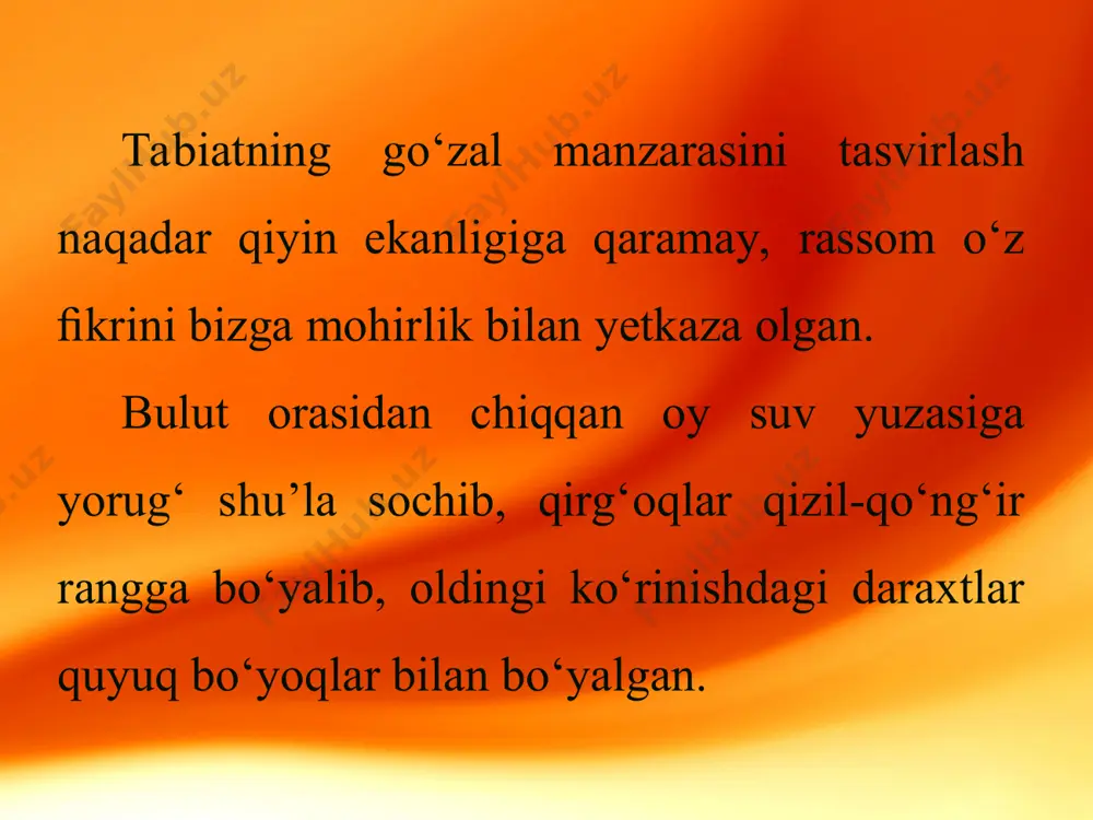 oydin tundagi yoki quyoshning botish chog‘idagi daraxtni tasvirlash 5 - sinf - Page 5