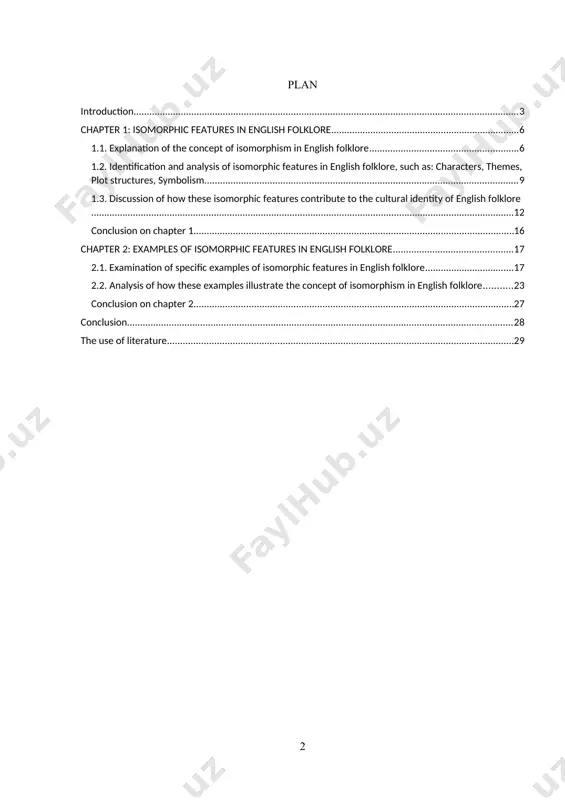 ach educational institution, - said shavkat mirziyoyev. in addition, the cabinet of ministers of the republic of uzbekistan in 19.01.2022 signed decree no. 34 "on additional measures to improve foreign languages." in order to ensure the implementation of the above decrees and decrees, one of the important issues is the study of isomorphic properties in the oral folk art of foreign countries. to this end, in this course work, i chose the topic "isomorphic properties in english folklore”. folklore is an important part of a society's cultural identity, providing a glimpse into the beliefs, values, and traditions of a people. isomorphism, or the repetition of certain elements across different stories or traditions, is a concept that has been increasingly used to understand and analyze folklore across different cultures. this course work will explore the concept of isomorphism in english folklore, examining how the repetition of certain features contributes to the …