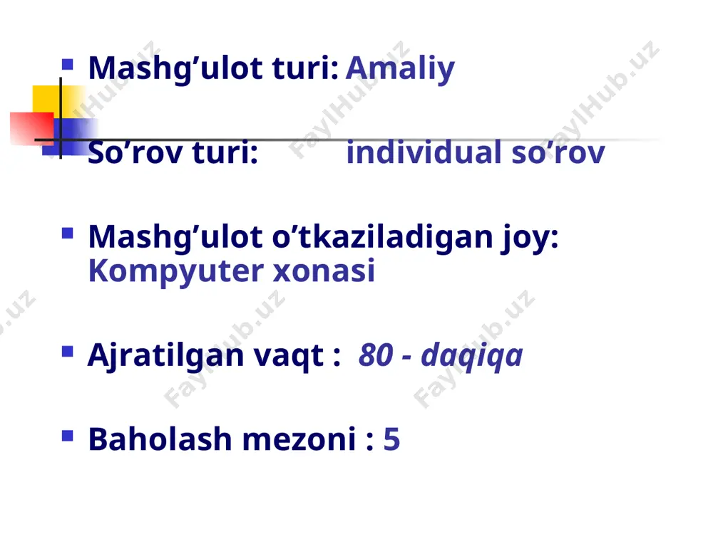 yakkaog`zaki savollar veyer uslubi multimediya vositasi, kompyuter kompyuter, blits-o`yin, test adabiyotlar ro`yxati vaqt 3 daqiqa 15 daqiqa 15 daqiqa 40 daqiqa 5 daqiqa 2 daqiqa macromedia flash dasturida kadrli animatsiya yaratish. macromedia flash dasturi grafik fayllar bilan ishlovchi amaliy dastur hisoblanadi. dasturda rasmlarni chizib ularga kadrli animatsiya berish mumkin. dastur yordamida turli multfilmlar va hokazolar yaratiladi. qaytish yulduz yaratish va uning animatsiyasini belgilash. dasturda yangi hujjat ochiladi. uskunalar panelidan oval tugmasini ctrl bilan bosib ish maydoniga chizamiz. so’ng bo’sh joyda chiziq chizamiz va uni окно-трансформация buyrug’i yordamida aylantiramiz. hosil bo’lgan chiziqlarni aylana ustiga qo’yamiz. uskunalar panelining chiziq uskunasi tanlab, ob’ekrning har 4-chizig’i tutashtiriladi. keraksiz chisiqlar shift tugmasi yordamida belgilanadi va delete bilan yo’qotiladi. yulduzga rang berish va uning animatsiyasini berish. ranglar to’plamidan линейний bo’limi tanlanib, заливка uskunasi bilan yulduzga rang beriladi. 2-kadrni belgilab, klaviaturadan f6 tugmasi bosiladi. yulduzga yana yangi rang berib, 3-kadrni belgilaymiz va f6 ni bosamiz. bu jarayon …