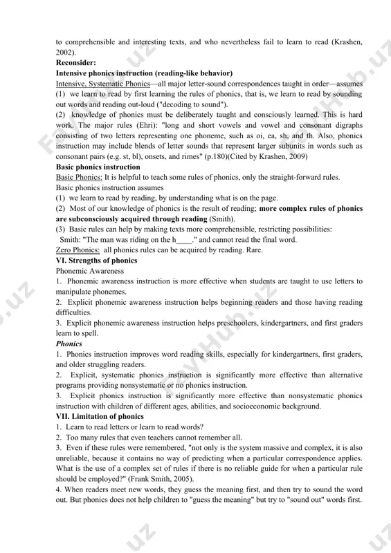 given (a) proper motivation, (b) access to goodliterature, (c) many readingopportunities, (d) focus on meaning, and (e) instruction to help students usemeaningclues to determine the pronunciation of unknown words. for some advocates of whole language, phonics was antithetical to helping new readers to get the meaning; they asserted that parsing words into small chunks and reassembling them had no connection to the ideas the author wanted to convey. to support such a claim, one would have to show that there are substantial numbers of children who have learned to read without extensive phonics training (this is easy to find), and also substantial numbers of children who cannot "learn to read by reading," who require extensive phonics instruction. the existence of this second group has never been demonstrated: to do so, one must find large numbers of children who have been read to, who have substantial exposure to comprehensible and interesting …