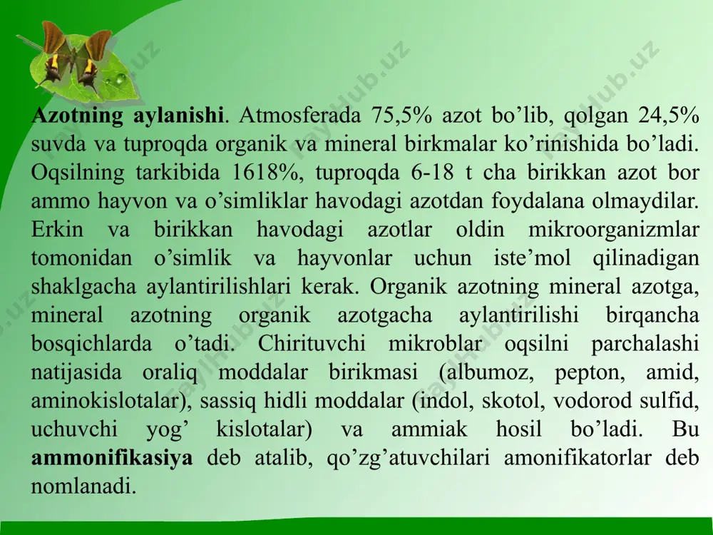 ouzum kislotadan c,h5oh va c02 hosil boiadi. ch3cocooh karboksiloza fermeati ) ^ + снзсно so'ngra sirka aldegidi vodorod ishtirokida qaytarilib, etil spirtga aylanadi: ch3cho+nad-h2 alkogoldegidrogeneza. ch3ch2oh+nad bu reaksiyalar ikki bosqichda boradi. avval pirouzum kislotadan c02 ajraladi va sirka aldegidi hosil bo'ladi: kostichev fikriga ko'ra, etil spirti yuqoridagi reaksiyaga muvofiq hosil boiishi, yoki kanitsaro reaksiyasiga muvofiq, 2 moiekula sirka aldegidi suv ishtirokida etil spirti va sirka kislotasiga aylanishi mumkin: 2ch3cho + h20 -> ch3ch2oh + ch3cooh sut kislotali bijg‘ishda oxirgi mahsulot sut kislotasidir. bu bijg‘ishdan insonlar qadimdan foydalanib kelgan. buni sut kislotali baktriyalar amalga oshiradi. sut kislotali bakteriyalar ikki guruhga bo‘linadi: gomofermentativ bakteriyalar ta’sirida qanddan faqat sut kislota, geterofermentativlardan sut kislotadan tashqari spirt, sirka kislota, karbonat angidrid hosil bo‘ladi. gomofermentativ sut kislotali bijg‘ishni lactobacillus va streptokokk avlodiga kiruvchi bakteriyalar amalga oshiradi. geterofermentativ bijg‘ishni lactobactirium va streptococcus avlodiga kiruvchi bakteriyalar amalga oshiradi. sut kislotali bakteriyalardan meva va sabzavotlardan konservalar tayyorlash va qoramollar …