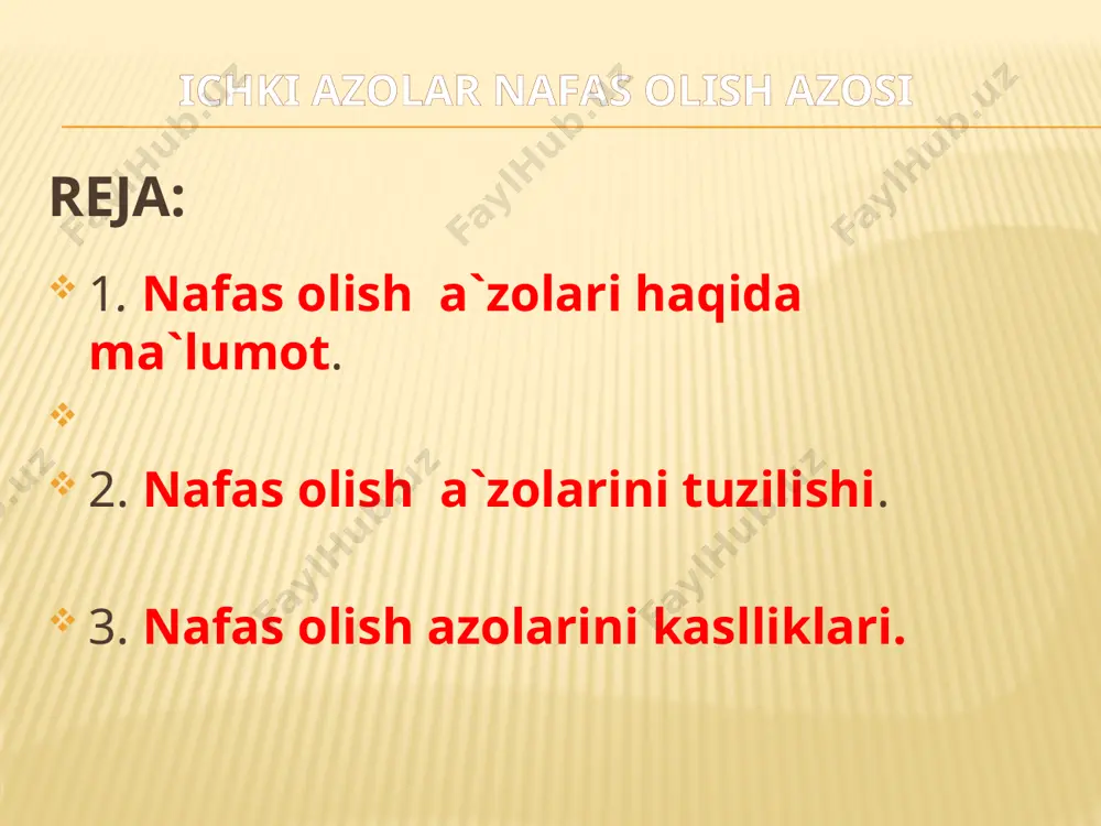 bеzlar kam bo’lgan yupqa shilimshiq parda bilan qoplangan. burun bo’shlig’ining orqasida halqumning yuqori bo’limi joylashgan. yuqorida aytib o’tilganidеk, halqum musqulli naycha bo’lib, u orqa tomondan umurtqalar tanasiga yondashib turadi, yuqorida esa ensa suyagining asosiy qismiga еtadi. halqum burun, og’iz va hiqildoq bo’shliqlari bilan tutashadi. shuning uchun u uch qismga bo’linadi: burun, halqum, og’iz va hiqildoqka bo’linadi. burun bo’shlig’i va burun halqumi ularning hammasi shilimshiq bеzlar kam bo’lgan yupqa shilimshiq parda bilan qoplangan. burun bo’shlig’ining orqasida halqumning yuqori bo’limi joylashgan. yuqorida aytib o’tilganidеk, halqum musqulli naycha bo’lib, u orqa tomondan umurtqalar tanasiga yondashib turadi, yuqorida esa ensa suyagining asosiy qismiga еtadi. halqum burun, og’iz va hiqildoq bo’shliqlari bilan tutashadi. shuning uchun u uch qismga bo’linadi: burun, halqum, og’iz va hiqildoqka bo’linadi halqum hiqildoq halqumning oldida bo’yinning oldingi qismida til osti suyagining ostida bo’yining 4-5 umurtqalari sathida joylashgan. uning tеshigi halquming pastki hiqildoq qismiga ochiladi. hiqildoq bo’yinning o’rta chizig’i bo’ylab bеvosita tеri …