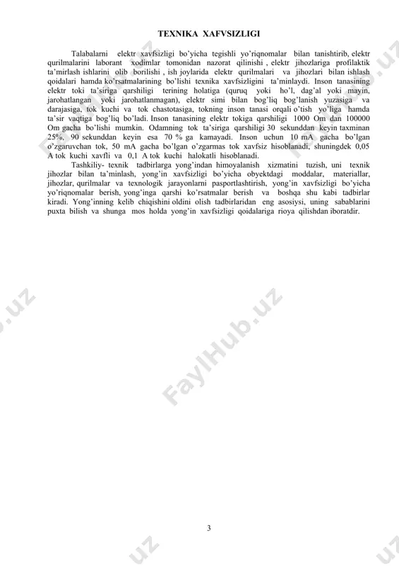 qat’iy nazar alohida-alohida laboratoriya ishlarini bajaradi. bu ishlarning mazmuni ham, bajarish usuli ham turlicha. laboratoriya va ma’ruza mavzularini bir-biri bilan mos kelmasligi talabalarning tegishli adabiyot bilan mustaqil ishlashga o’rgatadi, fikrlash jarayonlarini aktivlashtiradi. siklli usulda esa praktikumga kiritilgan laboratoriya ishlari, umumiy fizika kursining ma’lum bo’limlari asosida yoki biron-bir kattalikning turli o’lchash usullarini birlashtirish yo’li bilan gruppalanib tashkil qilinadi, bu usul laboratoriya va ma’ruza mashg’uloti mavzularini moslashtirish imkonini beradi, laboratoriya ishlarining gruppalanishida effektiv variantlarni qo’llashga ko’maklashadi. ushbu uslubiy ko’rsatmada laboratoriya ishlarining tavsifi quyidagi tartibda berilgan: asbob va materiallar, ishni bajarishdan maqsad, nazariy qism, ishni bajarish tartibi, savol va topshiriqlar. bu esa talabalarga darslik va qo’llanmalarga murojaat qilmasdan ishni bajarishga tayyorlanish imkonini beradi. talaba mashg’ulotdan so’ng olingan natijalarni va xatoliklarni hisoblab chiqadi, xatolikni hisobga olgan holda natijani yozib qo’yadi. har bir bajarilgan laboratoriya ishi yuzasidan talaba hisobot, asbob-uskunalar bilan ishlash qoidalari, olingan natijalarning tahlili kabi masalalarni, shu bilan birga ishning tavsifi oxirida keltirilgan …
