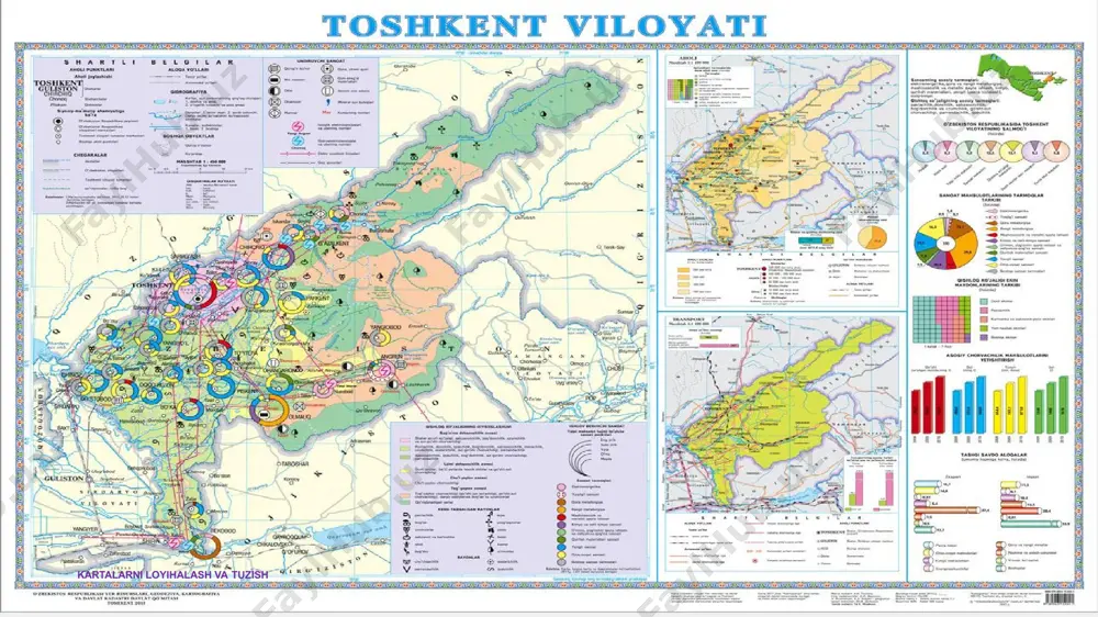 larning haqiqiy tarqalish o‘rni hisobga olinishi kerak. nuqtalar bilan miqdor ko‘rsatkichlarigina berilmasdan, geografik tarqalish ham ko‘rsatilishi mumkin. a - hududlar bo‘yicha nuqtalar bir xil zichlikda tarqalgan bo‘lib, haqiqiy geografik tarqalishi aniq emas; b - hududlar bo‘yicha nuqtalar har xil zichlikda tarqalgan va geografik tarqalish aniq ko‘rsatilgan. kartodiagramma kartografik tasvirlash usullari siyosiy-ma'muriy va tabiiy chegarali hududlarda voqea-hodisalarning miqdor va sifat ko‘rsatkichlari diagrammalar yordamida tasvirlanilsa, kartodiagramma usuli deyiladi. kartodiagramma statistik usul hisoblanib, u bilan turli kartalarni (tabiiy, ijtimoiy-iqtisodiy, qishloq xo‘jaligi) tuzish mumkin. kartodiagrammalar geometrik shakllardan iborat bo‘lib, sirtdan qaraganda belgilar usuliga o‘xshaydi. lekin bular orasida katta farq bor. belgilar usulida voqea-hodisalar ma'lum bir joyga tegishliligi, ya'ni aniq o‘rni hamda miqdori ko‘rsatilsa, kartodiagrammada ularning mazkur maydonga tegishli miqdorigina ko‘rsatiladi. kartogramma usullari kartografik tasvirlash usullari kartogramma (asosan, usuli ma'muriy muayyan chegara voqea va hodisalarni nisbiy chegaradagi doirasidagi) miqdorda ko‘rsatish kartodiagrammaga o‘xshab usulidir. kartogramma usuli ham statistik usul bo‘lib, ko‘proq ijtimoiy-iqtisodiy kartalar tuzishda qo‘llaniladi. lekin …