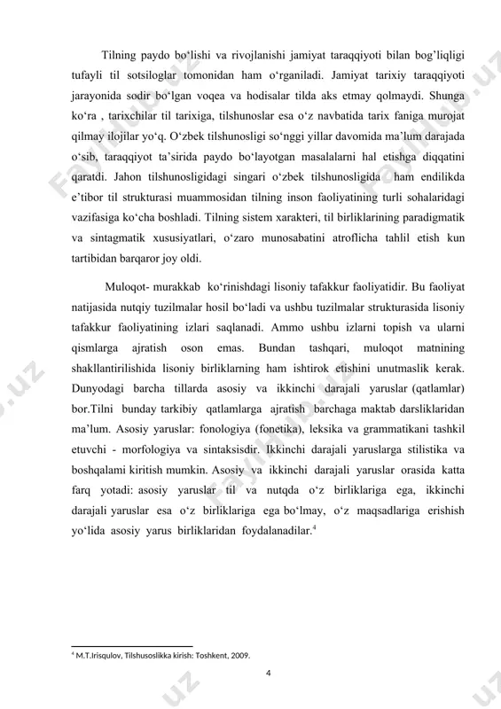 dabiy til taraqqiyoti, birinchi navbatda, ana shularga tayanadi. 2. ekstralingvistik (nolisoniy) omillar. bularga tildan tashqarida mavjud bo‘lgan faktorlar kiradi: ijtimoiy tuzum formalari, tarixiy jarayonlar, xalqlar va millatlar o‘rtasidagi iqtisodiy, siyosiy, madaniy va ma’rifiy aloqalar, ilm-fan rivoji, ishlab chiqarish va texnika taraqqiyoti, ijtimoiy tafakkur, inson ruhiyati, his-tuyg'ulari, til va yozuvga oid qonun va farmonlar shular jumlasidandir. masalan, o‘zbekiston mustaqillikka erishgach, uning ijtimoiy- siyosiy, iqtisodiy, madaniy-ma’rifiy va ma’naviy hayotida ham jiddiy o‘zgarishlar yuz berdi: bozor iqtisodiga bosqichma-bosqich o‘tish jarayoni boshlandi, milliy qadriyatlarga e’tibor kuchaydi, ishlab chiqarish va xizmat ko‘rsatishning yangi shakllari yuzaga keldi.|bularning barchasi o‘zbek tili leksikasiga ham ta’sir o‘tkazdi: sobiq ittifoqdagi davlat tuzumiga xos ayrim nomlari (partkom, raykom , obkom, sovxoz, oblastkabi so‘zlar) iste’moldan chiqib, o‘zbek tili lug'at boyligining tarixiy qatlamiga o‘tib qoldi, ularning o‘rnida hozirgi mustaqil o‘zbekiston hayoti taqozo qilgan yangi so‘z va atamalar (kollej, litsey, gimnaziya, litsenziya, reyting, test, marketing, minimarket, investitsiya, bizneskabilar) paydo bo‘ldi, hokim, hokimiyat, viloyat, tuman …