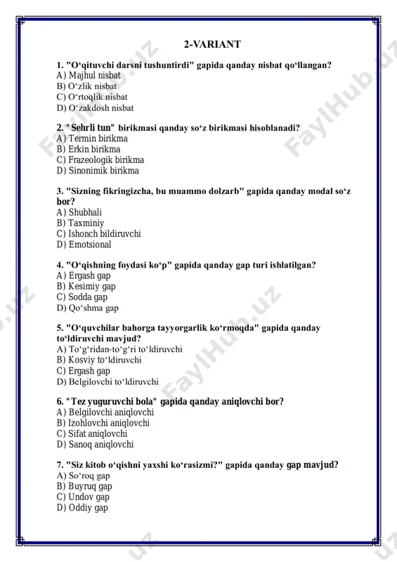11-sinf ona tili va adabiyot fanidan 2-chorak uchun test savollari - Page 5