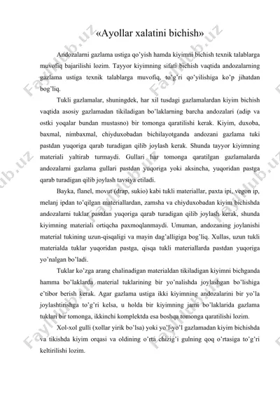 ayollar xalatini bichish — DOC