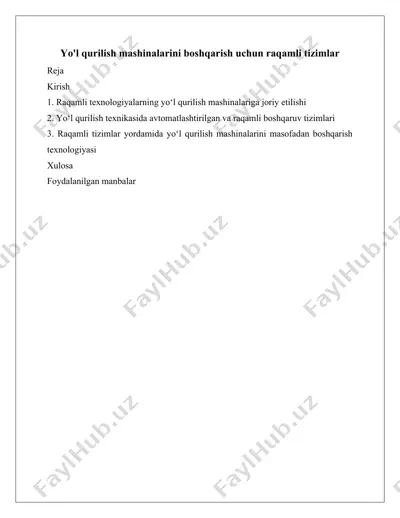 yo‘l qurilish mashinalarini boshqarish uchun raqamli tizimlar — DOCX