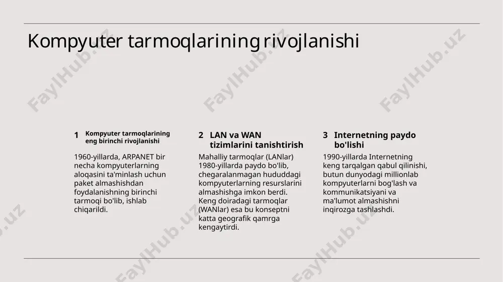 otlarni o'tkazish va ulanish uchun qulaylik yaratadi. 5g texnologiyasi, zamonaviy kompyuter tarmoqlari va internet ulanishlari uchun muhim bo'lgan tezlik va past cheklovni taklif qiladigan eng so'nggi bevosita aloqa texnologiyasidir. bulut hisoblash va zamonaviy kompyuter tarmoqlari 1 2 3 bulut hisoblash zamonaviy tarmoqlarda virtualizatsiya bulut tarmoqlarida xavfsizlik va maxfiylik bulut hisoblash foydalanuvchilarga internet orqali ma'lumotlarga va dasturlarga kirish imkoniyatini beradi, samaradorlik, moslashuvchanlik va narx-effektivlik ta'minlaydi. virtualizatsiya texnologiyasi bir nechta virtual server va tarmoqlarni bitta fizikaviy apparatda yaratish imkonini beradi, resurslarni samarali foydalanishni optimallashtiradi. bulut tarmoqlari ma'lumotlarni noaniq kirishdan va potentsial jinoyatdan himoya qilish uchun murakkab xavfsizlik chora-tadbirlarini talab qiladi, shu jumladan, shifrlash va ko'p faktorli autentifikatsiyani o'z ichiga oladi. zamonaviy kompyuter tarmoqlarida tarmoq virtualizatsiyasi 1 2 3 tarmoq virtualizatsiyasining ta'rifı tarmoq virtualizatsiyasining misoli tarmoq virtualizatsiyasining olan foydasi bir nechta virtual tarmoqlar bir fizikaviy tarmoqda ishga tushirilishi, moslashuvchanlik va samaradorlikni oshiradi. dasturiy aniqlangan tarmoqlardan foydalanish, turli dasturlar uchun trafikni ajratish. kengaytirilgan moslashuvchanlik, …