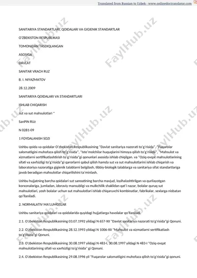 sanitariya standartlari, qoidalari va gigienik standartlar — DOCX