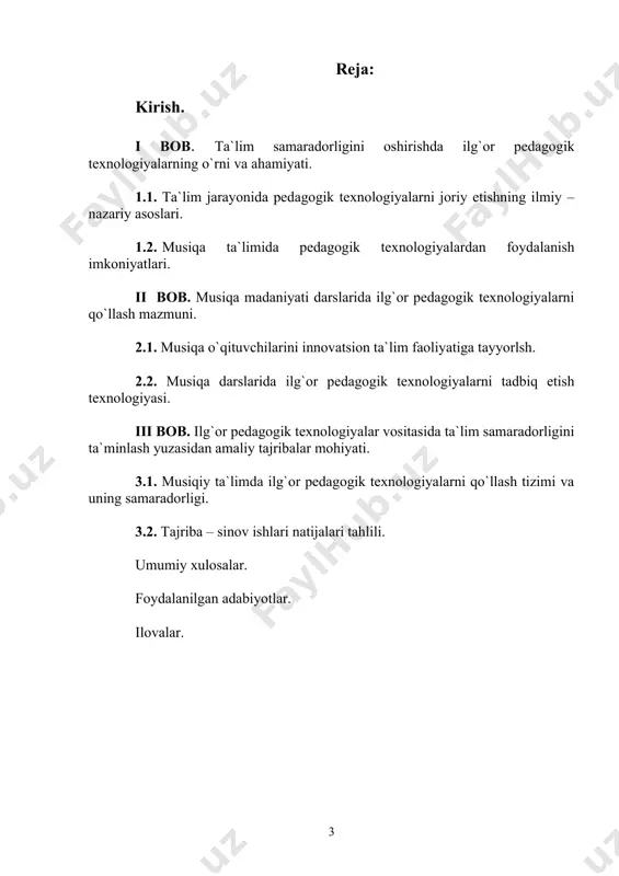 larni kiritish va ulardan mohirona foydalanish muhim o`rin tutadi. zero, an`anaviy ta`limda o`quvchilar faqat tayyor bilimlarni egallashga o`rgatilgan bo`lsalar, rivojlantiruvchi ta`lim mezonlariga muvofiq bilimlarni o`quvchilarning o`zlari o`rganishi, tahlil qila olishi, xulosalarni ham o`zlari keltirib chiqarishiga yo`naltirilishi bilan muhim ahamiyat kasb etadi. shunday ekan pedagogika oliy o`quv yurtlarida tashkil etilayotgan ta`lim tizimi bo`lajak o`qituvchilarni o`z faoliyatlarida interfaol uslublardan, ilg`or pedagogik texnologiyalardan foydalana oladigan, ularni amaliyotga ijodiy va erkin qo`llay olish malakalarini shakllantirishga ham e`tibor qaratish lozim. hozirgi kunda ta`limning barcha bo`g`inlarida fanlarning o`qitilishi, mashg`ulotlarni ilg`or pedagogik texnologiyalardan foydalanib tashkil etish bo`yicha ko`plab o`quv – uslubiy qo`llanmalar, tavsiyanomalar, ko`rsatmalar va pedagogik texnologiyalarni qo`llashning mazmun va mohiyati yoritilgan adabiyotlar ko`plab yaratilmoqda. bu borada ayniqsa fanlar bo`yicha “uzviylashtirilgan davlat ta`lim standarti va o`quv dasturlari” ning yaratilishi e`tiborga molik ish bo`ldi. ta`limga pedagogik texnologiyalarni joriy etish yuzasidan nashr qilingan muhim adabiyotlar va ilmiy – uslubiy ishlar jumlasiga yo`ldoshev sh, usmonov s, r. ishmuhammedov, a. abduqodirov, …