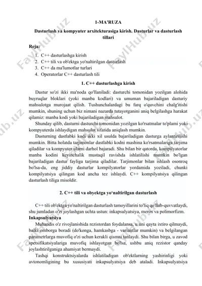 dasturlash va kompyuter arxitekturasiga kirish. dasturlar va dasturlash tillari — DOCX
