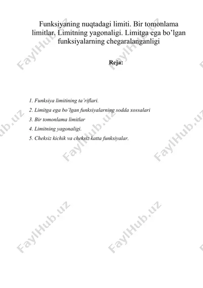  funksiyaning nuqtadagi limiti. bir tomonlama limitlar — DOC