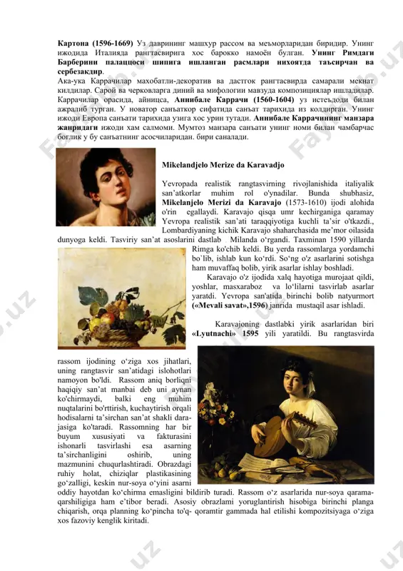 agi ustunlar qatori tomoshabinni «go‘yo quchog‘ini ochib» (l. bernini) kutib olayotgandek bo‘ladi. maydonning badiiy plastik-vizual tashkil etilishi e’tiborga molik. maydon trapesiya va ellipssimon maydonchalardan tashkil topgan. bu ikki maydonchada idrok etilganda gorizontal tekislikdagi trapesiya va ellips, aylana bo‘lib ko‘rinadi. bundan maydon hajmi kattalashayotgandek tuyuladi. beninining dekoratorlik san’ati avliyo pyotr ibodatxonasining ichki interyerlarida ko‘rindi. . асар тахлили uning «david» asari mashhur. unda afsonaviy qanramon davidrung jangga kirib, qo'lidagi toshni dushmanga otish oldidagi vajonati juda haqqoniy tasviriangan davidning keskin burilgan gavdasi, tarang tortilgan mushaklari, qattiq qisilgan labi, to'zib ketgan sochi va bir nuqtaga tikilgan ko'zlarida uning ruhiy holati ochiladi. бернини xvii аср италия хайкалтарошлигининг йирик вакили ва новатори эди. унинг "давид", "авлиё тереза жазаваси”, "апполон ва дафна” асарлари, айникса, машхурдир. асар тахлили "авлиё тереза жазаваси" композицияси кам таъсирчан. тереза vi асрда яшаган реал тарихий шахе булиб, у кейинчалик черков томонидан авлиёлар каторига киритилган. ривоятларга кура, тереза туш курганлиги ва тушида одам киёфасидаги …