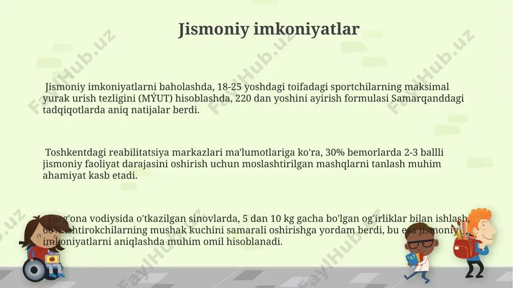 i olimpiya tayyorgarligi markazlarida samarali rivojlantirishga yordam beradi. 20 ta takrorlash bilan 3 ta turdagi mashqlarni bajarish, masalan, toshkentdagi sport zalida, mushaklarning tez charchoqqa tushishini oldini olish uchun yaxshi strategiya hisoblanadi. mashqlarning takrorlanish soni 8-12 oraligʻida boʻlishi, mushaklarning kuchini va chidamliligini rivojlantirish uchun optimal hisoblanadi, bu esa sportchilarning natijalarini yaxshilashga yordam beradi. mashqlarni tanlashda maqsadlar samarali mashqlar dasturini tuzish uchun, tanlangan mashqlarning soni (masalan, 7 turli mashq) va ularning bajarilish tartibi (masalan, har bir mashq 3 ta takrorlashdan iborat bo'lib, 2 daqiqa dam olish bilan) aniq belgilangan bo'lishi lozim, bu esa andijon shahridagi sport mutaxassislari tomonidan tavsiya etiladi mashqlarni tanlashda, sportchining maqsadlari (masalan, 10 km yugurish uchun chidamlilikni oshirish yoki 5 kg og'irlik ko'tarish uchun kuchini rivojlantirish) va uning jismoniy tayyorgarlik darajasi, masalan, toshkentdagi sport zalida o'tkaziladigan mashg'ulotlar uchun muhim ahamiyatga ega. mashg'ulotlarning umumiy maqsadi (masalan, 6 oy ichida tana vaznini 5 kg ga kamaytirish) va har bir mashqning individual …