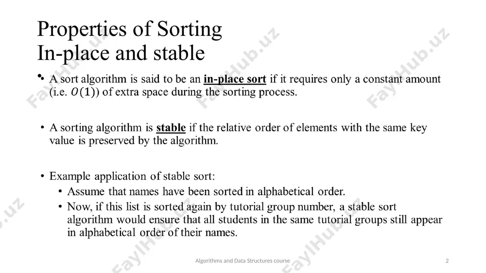 properties of sorting algorithms and data structures course - Page 2